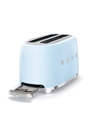 Тостер Smeg TSF02PBEU - 2 слоти для 4 тости, 6 рівнів підсмажування, функція підігріву, розморожування та приготування багелів, знімний піддон, 1500W, пастельно-блакитний