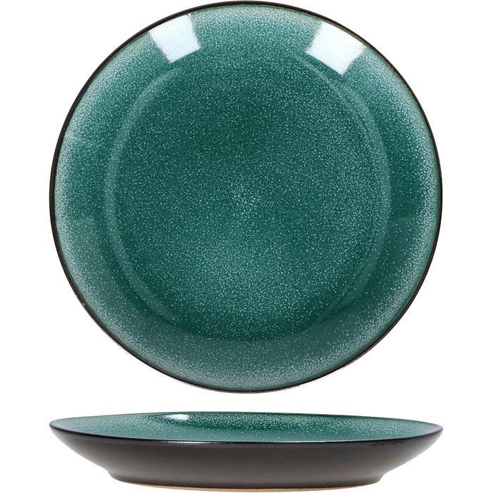 Кавовий сервіс MamboCat Reactive Glaze Green 18 предметів на 6 осіб м'ятного кольору | Столовий посуд з каменної глини з мідним декором