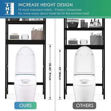 SMIBUY Toilet Shelf, Bamboo Toilet Rack, Adjustable Washing Machine Shelf, Bathroom Shelf with 3 Storage Layers, Space-Saving, Easy to Assemble (Black)