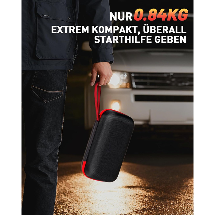 Портативний пусковий пристрій NHOWIN 4000A: Powerbank для авто 12V, 20000 mAh, 4-в-1, з кабелями та LED-ліхтариком для подорожей та надзвичайних ситуацій