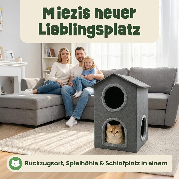 Кігтеточка-будиночок Zooprinz для котів – затишна печера, тепле ліжко для котів, великих котів, ліжко для котів з подушкою, кімнатний будиночок-кігтеточка, притулок та місце для відпочинку (Антрацит, 46 × 41,5 × 60 см)