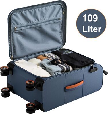 Великий валіза на колесах 78x48x30 см, тканинний, з кодовим замком, 109 літрів, блакитний