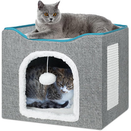 Кігтечка-будиночок для котів Brian & Dany, сіра, 40x40x32 см з ігровим м'ячиком та когтеточкою