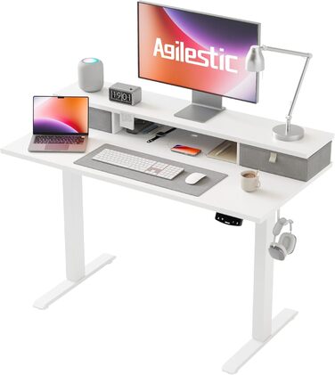 Регульований стіл Agilestic з 2 ящиками, електричний, ергономічний, для роботи та навчання, білий (100 x 60 см)