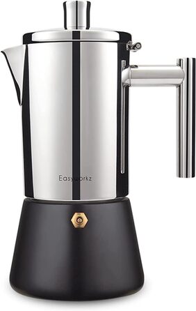 Easyworkz Diego Stovetop Espresso Maker, Stainless Steel, Italian Coffee Machine, Moka Pot for 6 Cups, 300 ml Espresso Pot for Induction (200ml, Black)