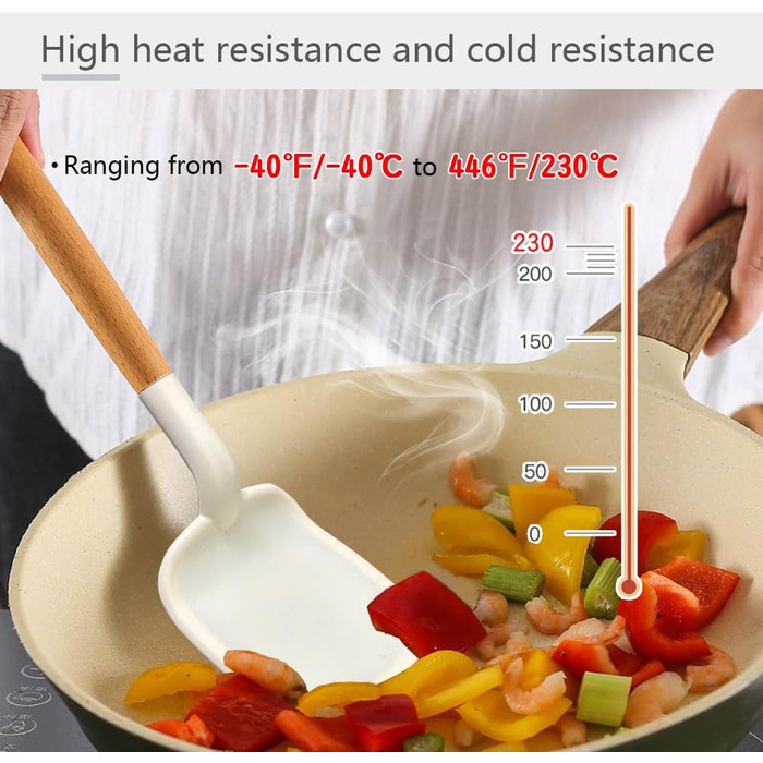 Набір кухонних помічників 12 шт. з силікону з дерев'яними ручками: лопатки, ложки, щипці. Кухонне приладдя, стійке до високих температур, антипригарне покриття.