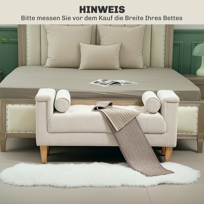 HOMCOM Bench with Chenille Upholstery, Armrest Bed Bench with 2 Cylinder Cushions, Wooden Frame, Shoe Bench for Bedroom, Living Room, Entryway 115 x 44 x 58 cm Beige | Aosom