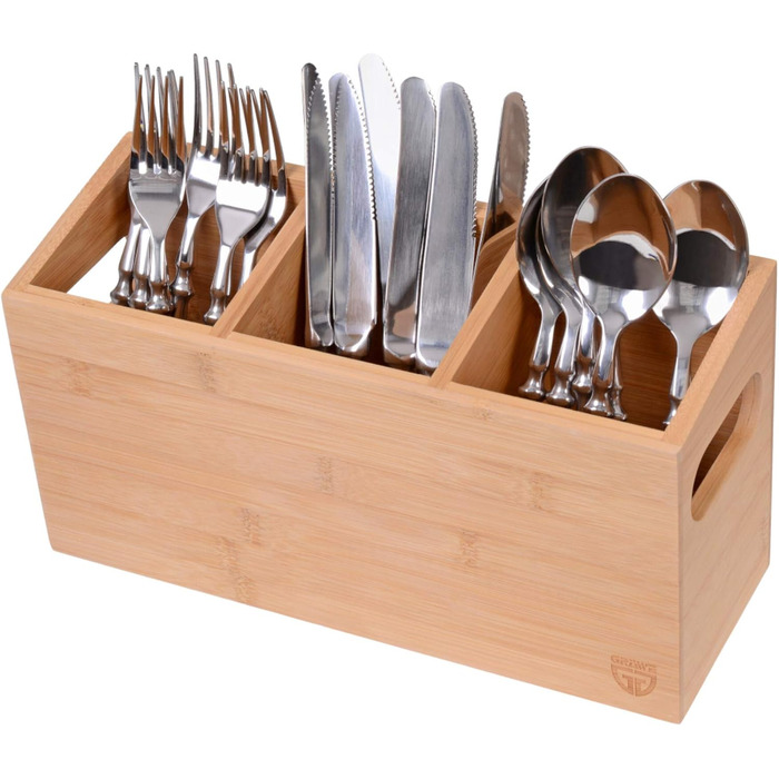 GRÄWE Bamboo Cutlery Holder with 3 Compartments