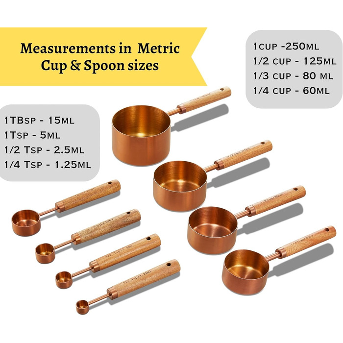 Мірний кухонний набір Kupfer: 8 предметів (чашки та ложки) з дерев'яними ручками, дозатор