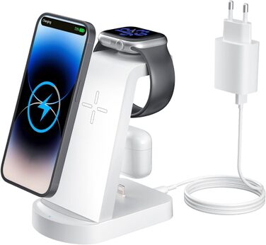 Бездротова зарядка 3 в 1 з адаптером 18W: сумісна з iPhone, Apple Watch, AirPods