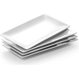 DOWAN Porcelain Serving Platter, 30.5 x 15.2 cm Rectangular Serving Platters, White Serving Plates for Dessert, Appetizers, Meat, Fish, Sushi, Dish, etc., Rectangular Plates 4 Pieces