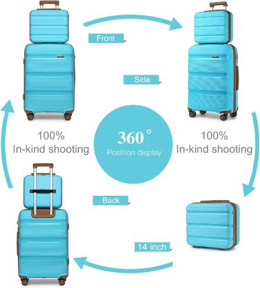 Чемодан для подорожей на 4 колесах, міцний та легкий, TSA-замок, YKK-блискавка, тихі колеса, ручна поклажа з косметичкою (Синій/Коричневий, косметичка)