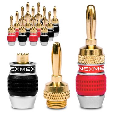 Комплект позолочених бананових роз'ємів NEXMEX для акустичних кабелів, 16 шт (8 пар) для Hi-Fi ресиверів та колонок
