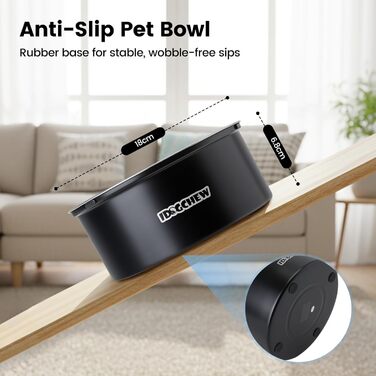 Миска для собак без облизування, нержавіюча сталь, 1л, чорна. Миска проти облизування з неслизьким дном, легко миється, для собак