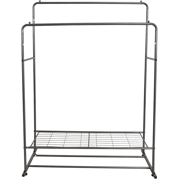 JURMERRY Freestanding Clothes Rack, Double Hanging Rail, High-Performance Metal with Shelf, Commercial Grade, (Silver)