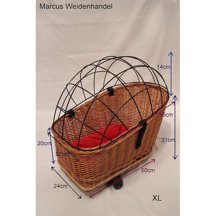 Корзина для велосипеда на багажник з лози з металевою сіткою та подушкою, XL або XXL. Підходить для перевезення багажу.