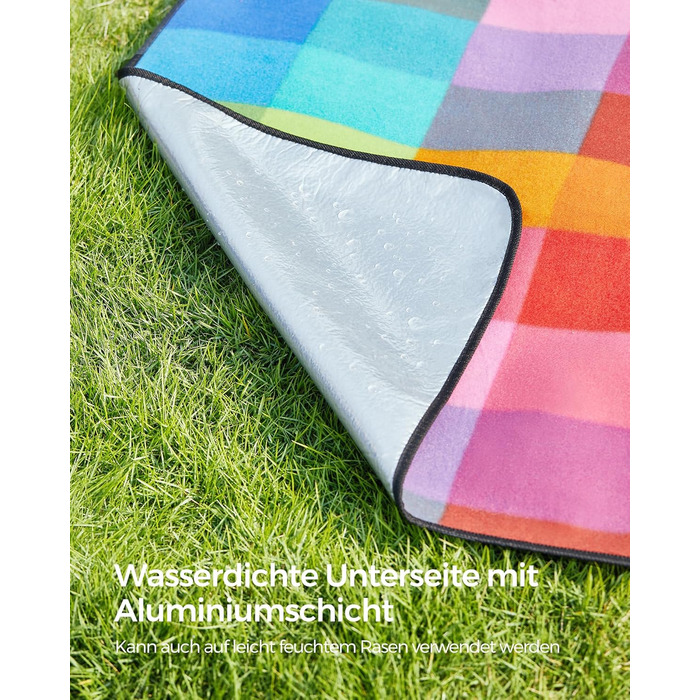 Плед для пікніка SONGMICS 195x150 см, водонепроникний, складаний, в клітку - для парку, саду, пляжу