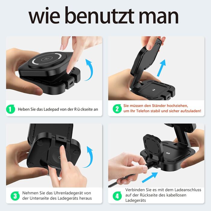 3-в-1 індукційна зарядна станція для Apple: iPhone, Apple Watch, AirPods (з адаптером), чорний