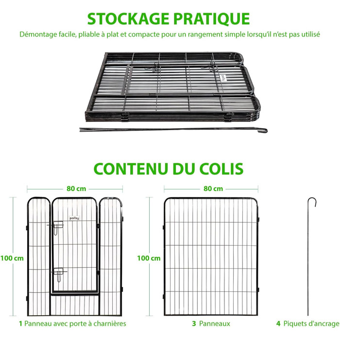 Клітка-вольєр для собак, цуценят та кроликів Gardeo, 80 x 100 x 4 см, 4 панелі, 0,64 м², модульна, для внутрішнього та зовнішнього використання, складана, 5 років гарантія