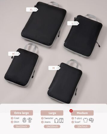 Набір кубиків-органайзерів для валізи Meowoo (4шт) - кубики-компресори, чорний