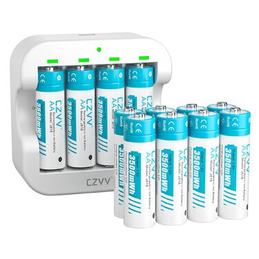 Акумулятори AA Lithium 1.5V 3500mWh з зарядним пристроєм, 12 шт — швидка зарядка, висока ємність, 1300 циклів