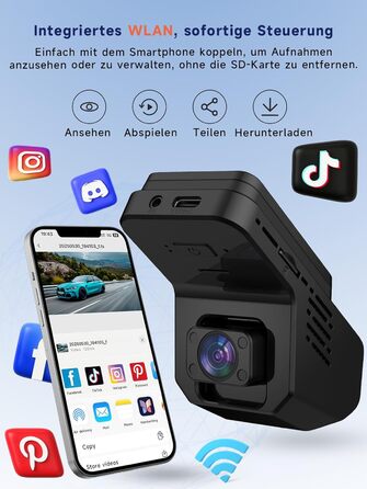 Відеореєстратор Veement Dashcam Auto: 2.5K+1080p, міні камера, нічне бачення, G-сенсор, паркувальний режим, 32GB карта, чорний