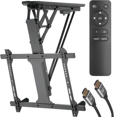 Maclean Tiltable TV Mount for Ceilings & Sloped Roofs - 32-70 Inch TVs, 3m HDMI 2.1a Cable, Remote Control, Up to 35kg, VESA 600x400