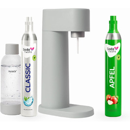 Система газування води Mysoda Woody (сірий) з пластиковою пляшкою 1L та 2 CO2 циліндрами (Classic, Apfel)