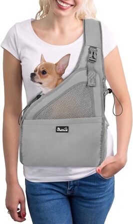 Сумка-переноска для собак до 3 кг, сіра. Зручна переноска для цуценят та маленьких собак з регульованим ременем, м'якою підкладкою та вентильованою сіткою. Легко миється.
