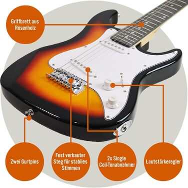 Електрогітара 3/4 розміру 3rd Avenue XF Ultimate Kit з підсилювачем 10W, тюнером, кабелем, стійкою, чохлом, ременем, запасними струнами, медіаторами та каподастром - початковий набір