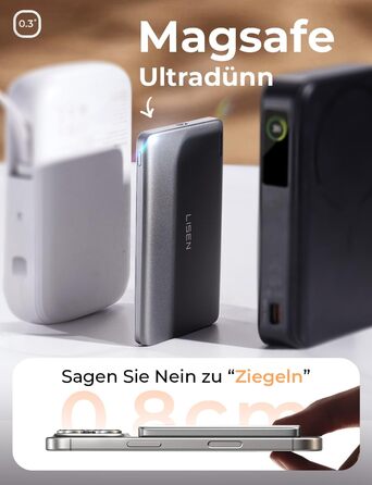 Power Bank Magsafe LISEN 5000mAh для iPhone: Slim, 18W PD USB-C, аксесуар для подорожей