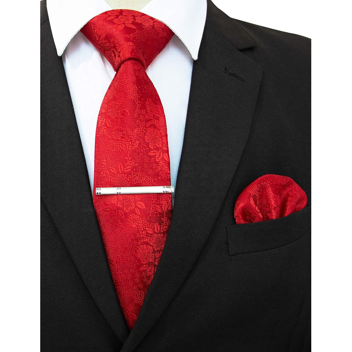 Чоловіча краватка та нагрудна хустка JEMYGINS з квітковим малюнком та затискачем для краватки (червоний)