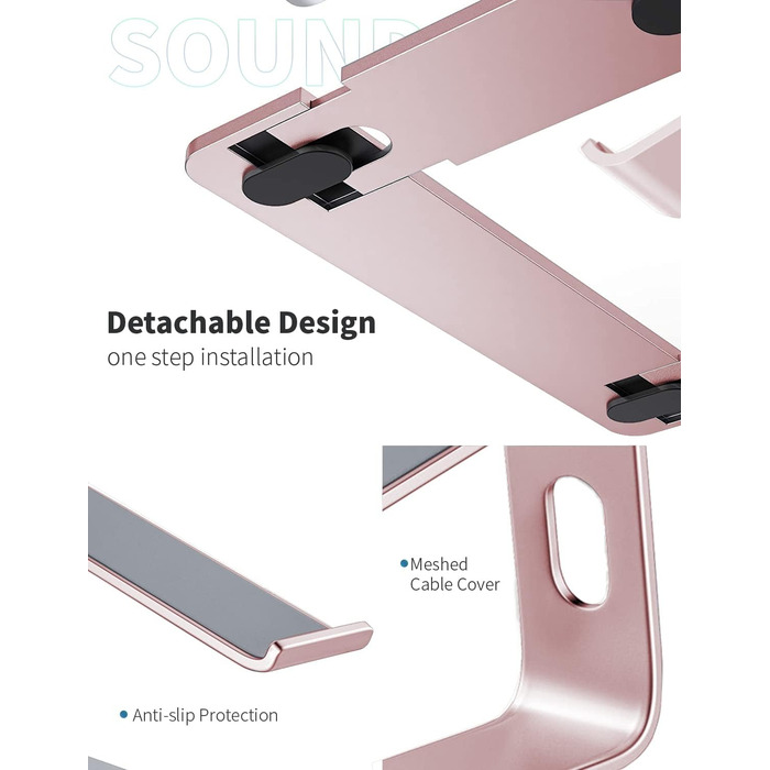 Підставка для ноутбука Soundance, алюмінієва, ергономічна, для екранів 10-15.6 дюймів, рожева