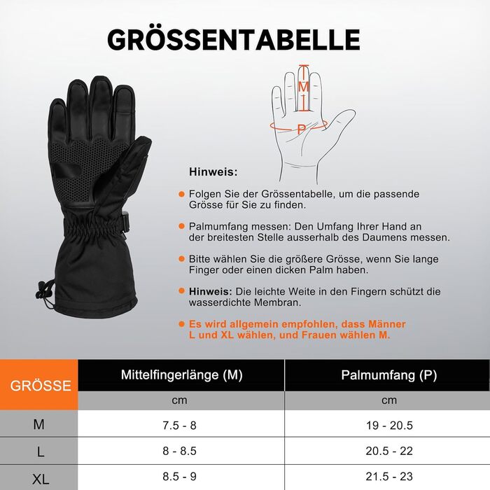 Гріючі рукавички з акумулятором 6000mAh USB, для жінок та чоловіків, 3 режими нагріву, водонепроникні, сенсорні, чорний, EU