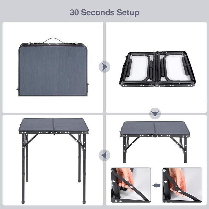 REDCAMP Складаний столик з регулюванням висоти, легкий портативний туристичний столик 60 x 40 см (4 рівня висоти) з сітчастою поверхнею, для дому та вулиці, балкона, ринку, кухні, темно-сірий, 60*40 см (4 рівня)