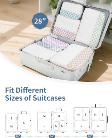 Органайзер для валізи Narwey 7 шт. Набір кубиків для пакування, рюкзак, органайзер для подорожей, сумки для валізи, аксесуари для подорожей (Смугастий) (A-комбінований Checker)