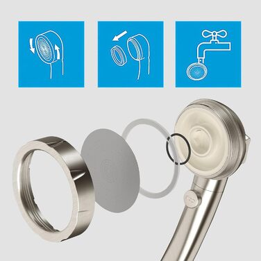 KAIYING Drill-Free High-Pressure Handheld Showerhead with ON/OFF Pause Switch, 3 Spray Modes, Water-Saving Showerhead, Detachable Puppy Shower Accessory (M: Showerhead + Holder + Hose) (Brushed Nickel)