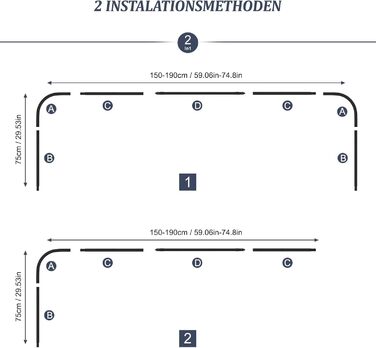Штанга для душу U/L форми 75×(150-190)×75 см - 2 в 1 (для душу та ванни) з кільцями - Чорний колір