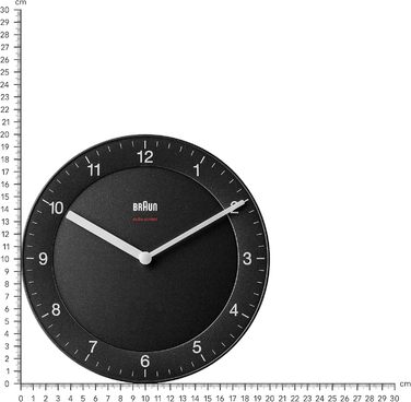Braun Classic Radio Wall Clock, Central European Time Zone (CET/GMT+1) with a quiet movement, easily readable dial with a 20 cm diameter in black, model BC06B-DCF.