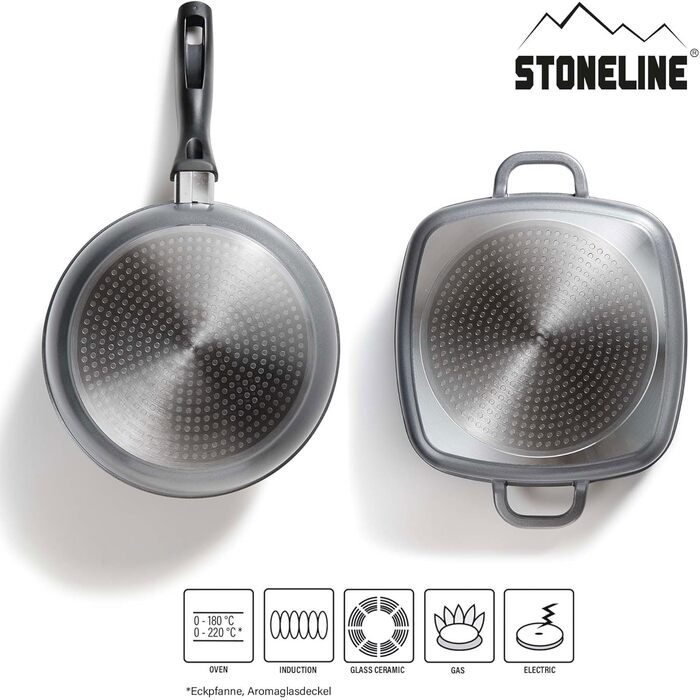 STONELINE Induction Cookware Set, 13-piece cookware set with lids, saucepan set coated with real stone particles, cast aluminum pots and pans suitable for all cooktops