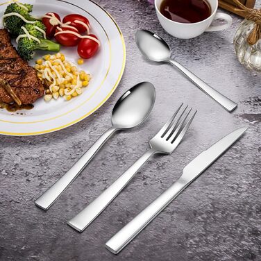 Набір столових приборів Herogo 36-piece (36 шт.) для 6 осіб: набір столових приборів з нержавіючої сталі з ножами для стейку, виделки, ложки для дому, ресторану, безпечний для миття в посудомийній машині (квадратний)