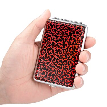 Шкіряне тютюнотримач для жінок з металу, червоний, на 12 сигарет, з гумкою, елегантний, тонкий, для жінок та чоловіків