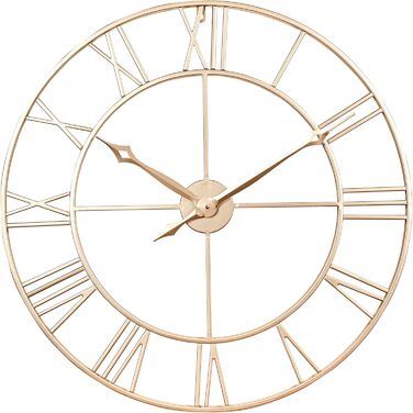 Samilito Large Wall Clock in Vintage Style, Round, Silent. Free with it: ONE extra set of black clock hands. Metal clock for loft, living room, bedroom, and kitchen decoration (76 cm, Gold)