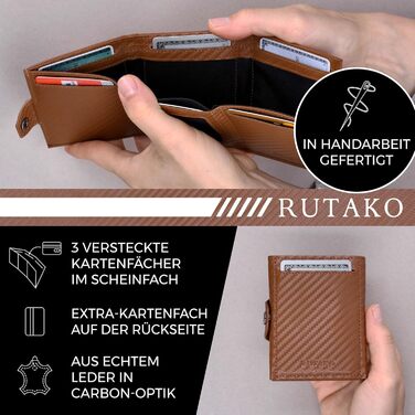 RUTAKO Slim Wallet with RFID Protection - Card Holder for Men & Women - Small Credit Card Wallet - Mini Purse - Small Wallet/Cardholder - Carbon Cognac