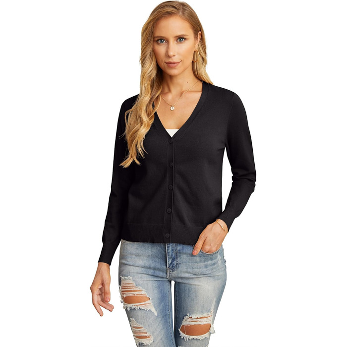 Кардиган жіночий Grecerelle, елегантний, легкий, з V-подібним вирізом, на ґудзиках, чорний, розмір XL