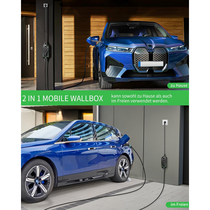 Зарядний пристрій для електромобілів Wallbox 11 кВт Type 2, кабель CEE 6.2м, регульована потужність, таймер - Tesla Model Y/3, ID.3, i4, EQB, e-tron