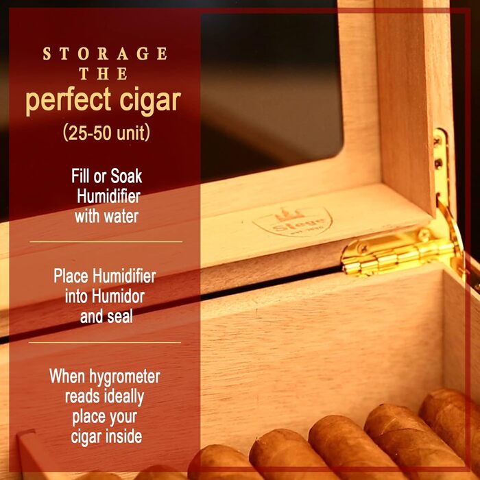 Вишуканий цигарковий вологий ящик (гумодор) ручної роботи з іспанського кедра, цифровим гігрометром, зволожувачем та роздільниками. Подарунок для чоловіків (30-50 сигар). Чорний колір.