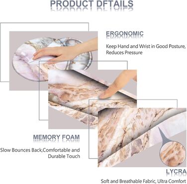 Підкладка під мишу та клавіатуру ergonomic ARTSO з підтримкою зап'ястя, Memory Foam, рожево-фіолетовий мармур