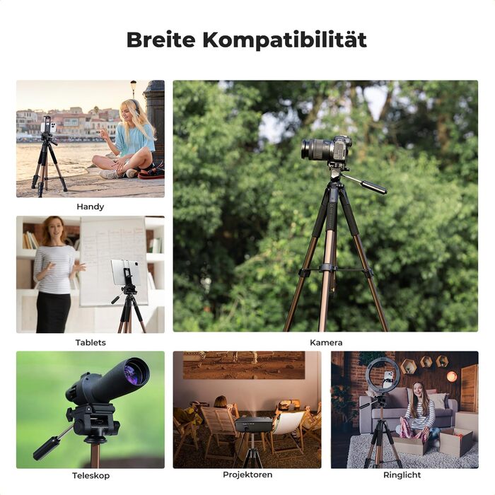 Штатив K&F Concept S255A3+BV01: Легкий штатив з сумкою, для камери/DSLR/відеокамери, з підтримкою смартфонів та планшетів (190см, 2-в-1)