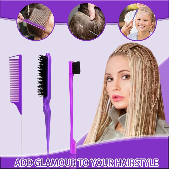 Набір гребінців та щіток WhaleO для волосся: щітка для локонів, пучок, розчісування, для кучерявого волосся, гребінець з ручкою, набір для створення зачісок, аксесуари для волосся